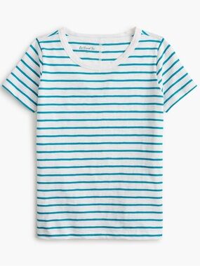 J.Crew Factory Girlfriend Crewneck Tee in White and Teal Stripe Size XXS
